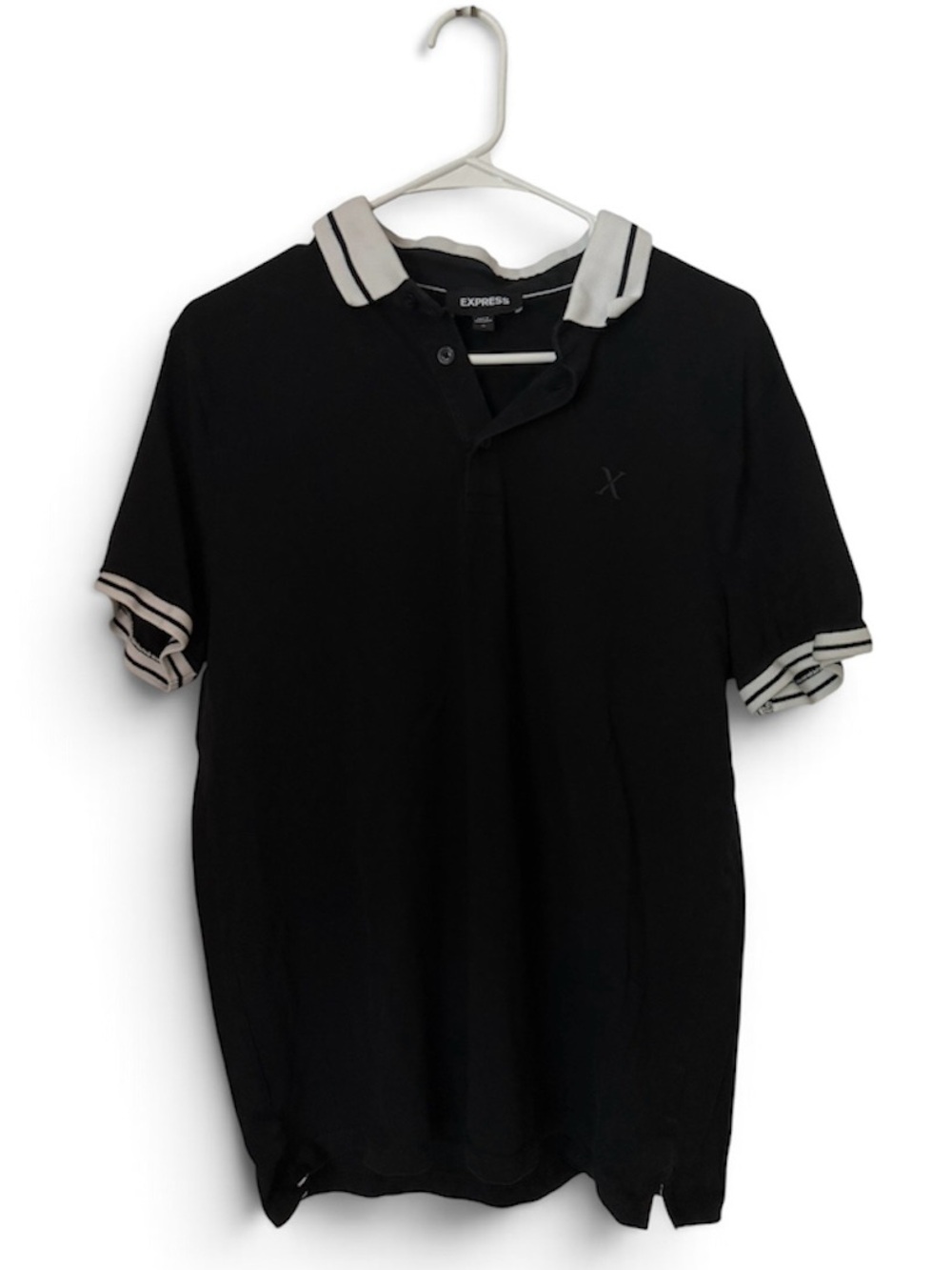 express Men’s Black Polo with White-Trim Collar